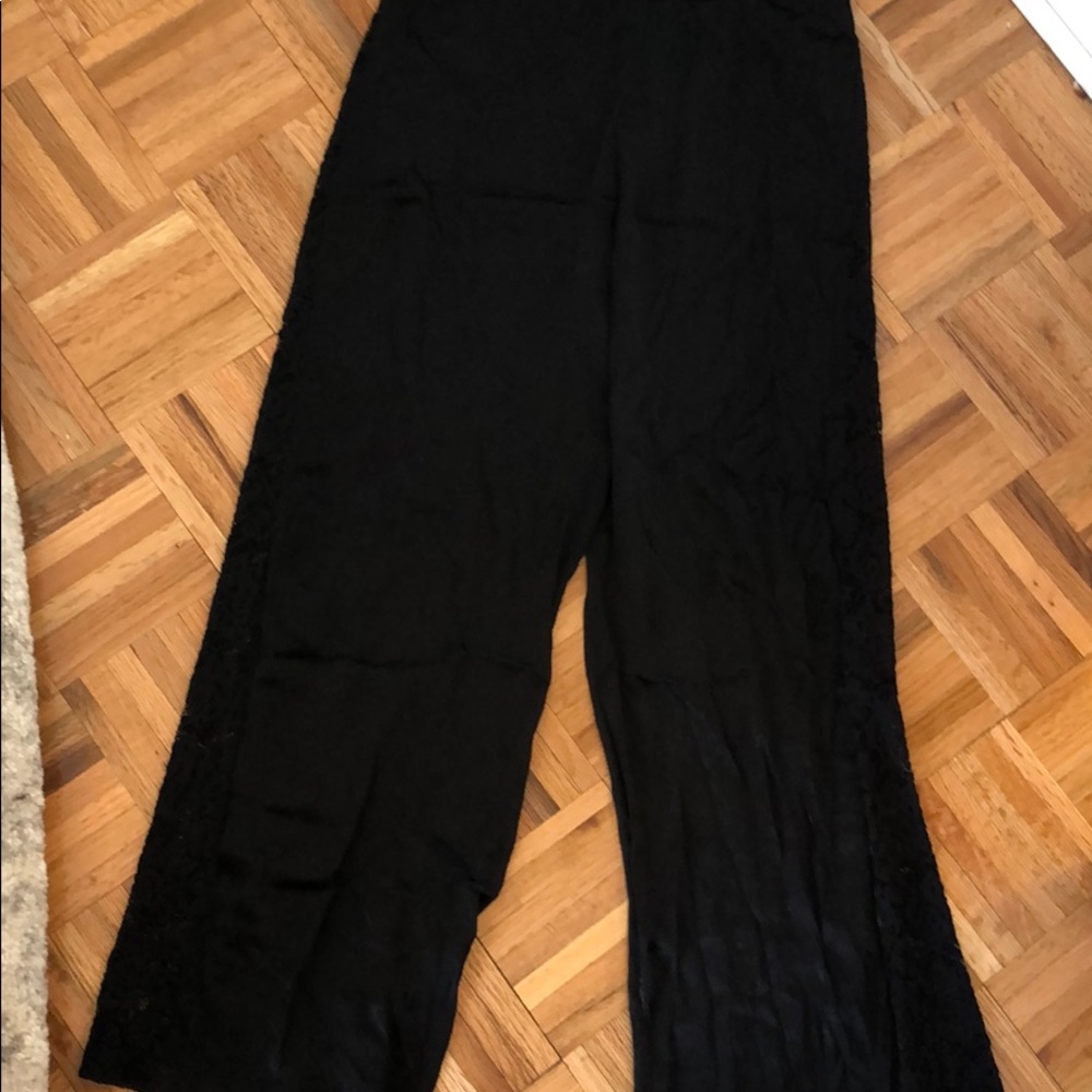 SATIN lace side detailed high waisted pants